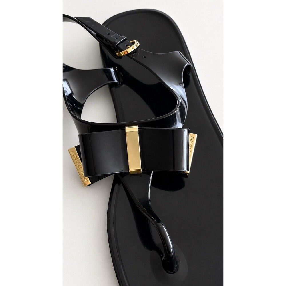 Michael Kors Kayden Jelly Sandals Black Bow Thong Flat Sandals Women's Size 8 - Picture 7 of 9